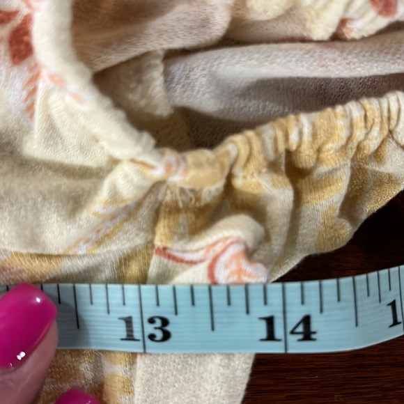 Free People Womens Top XS/S Orange/Yellow Puff Sleeves Cinch Front Keyhole Boho - Picture 9 of 10